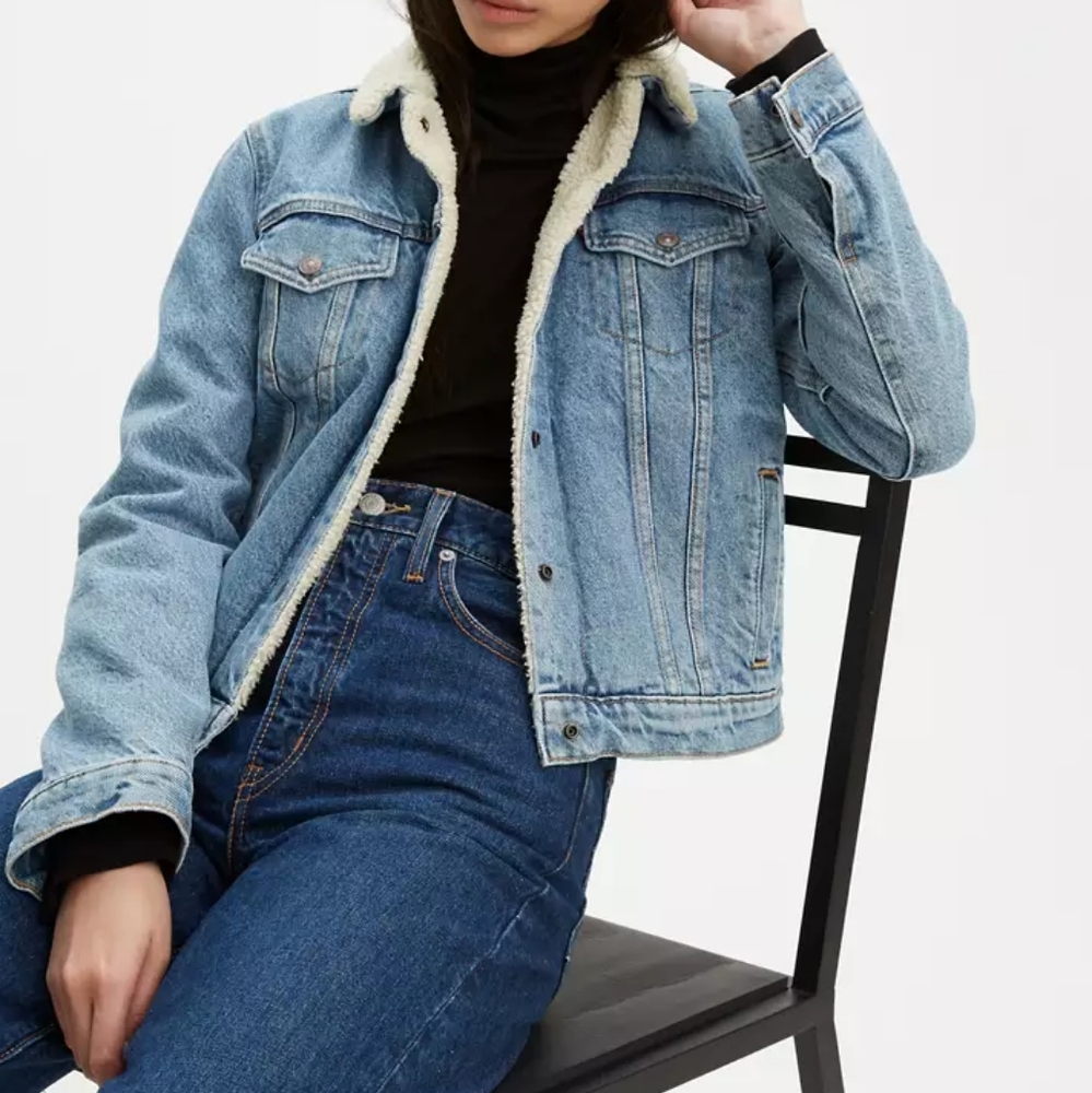 LEVI'S Sherpa Lined Jean Jacket Trucker 100% Cotton XS